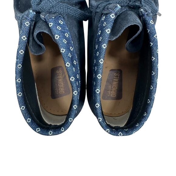 Clarks Wallabee Boots Men’s US 7.5 Navy Blue Suede Denim Trim Chukka Lace Shoes - Picture 6 of 9